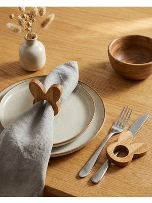 Bevorev 6'lı Peçete Halkası Sunum Yüzüğü Tavşan Açık Meşe