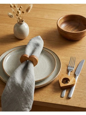 Bevorev 6'lı Peçete Halkası Sunum Yüzüğü Kalp Açık Meşe