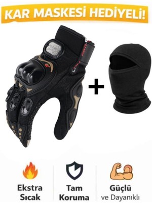 Edelvays Shop Sertifikalı yasaya uygun PRO BİKER Tam Parmak Motosiklet Eldiveni Siyah M+Termal Baklava