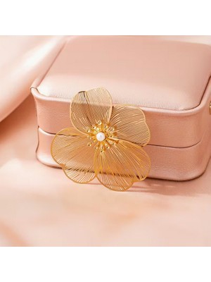 Fm Altın Rengi Ince Işçilik Tel Kırma Çiçek Broş - Inci Detaylı Yaka Iğnesi; Tüy Kadar Hafif Gold Filigran Çiçek Broş - Minimalist Tasarım