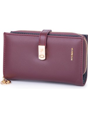 Nas Bag Kadın Orta Boy Kartlık Kağıt Para ve Bozuk Para Tasarımına Sahip Bordo Dona [16X9 Cm]