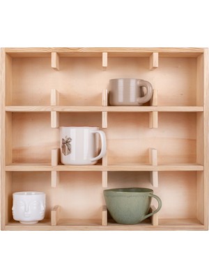 Bevorev Dekoratif Ahşap Kupa Bardak Rafı, 12 Bölmeli Raf, Mutfak Rafı