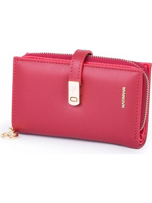 Nas Bag Kadın Orta Boy Kartlık Kağıt Para ve Bozuk Para Tasarımına Sahip Kırmızı Dona [16X9 Cm]