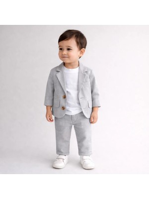 Çelix Kids Celix Pamuk Keten Ceketli Kapaklı Lüx Erkek Bebek 3 Lü Takım 6-24 Ay