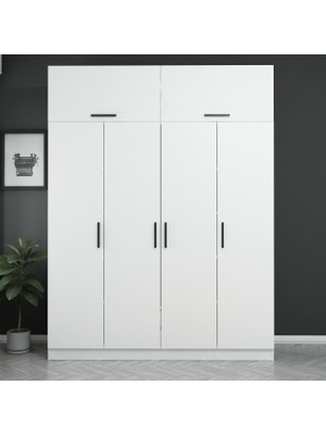 Minar Kale 4 Kapaklı Zincir Dolap-Yüklük - Beyaz 255  cm