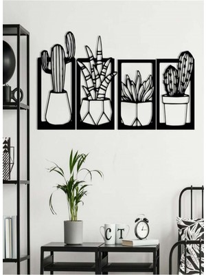 Hobilinka Kaktüs Çerçeve Serisi – Ahşap Duvar Dekoru (4’lü Set)