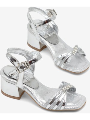 Tonny Black Kız Çocuk Gümüş Poli Taban Taş Detaylı Topuklu Ayakkabı