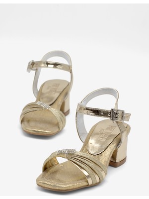 Tonny Black Kız Çocuk Altın Poli Taban Taş Detaylı Topuklu Ayakkabı