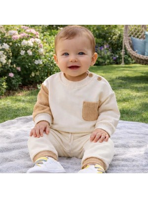 Ciciben Minilkabebe Waffle Garni Detaylı Erkek Bebek Alt Üst Mevsimlik Takım 6-24 Ay Krem
