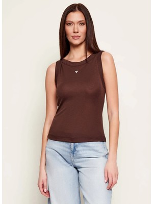 Guess Kayık Yaka Düz Kahve Kadın T-Shirt W5RP16KCNH2-G1EA