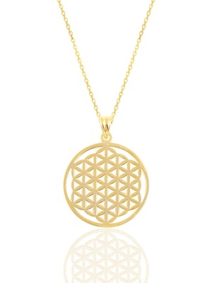 Söğütlü Silver Altın Yaldızlı Yaşam Çiçeği Kolye 925 Ayar Gümüş 45 cm Zincir Uzunluğu