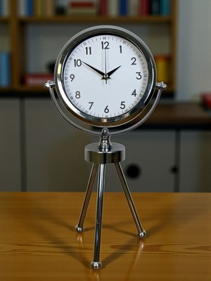 Hobilinka Krom Modern Classic Üç Ayaklı Metal Masa Saati