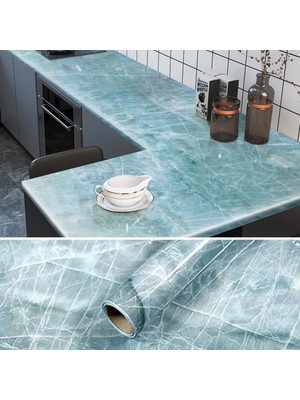 Hobilinka  Mermer Desenli Masa Tezgah Mutfak Su Geçirmez Yapışkanlı Folyo Sticker Mavi 5x0,6m