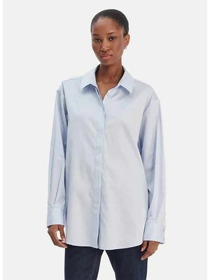 Guess Comfort Fit Klasik Gömlek Yaka Düz Mavi Kadın Gömlek W6RH57WAF10-G7S1