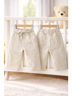 Tuffy Çocuk Krem Pantolon Lastikli Bel Rahat Kesim Günlük Çocuk Pantolonu