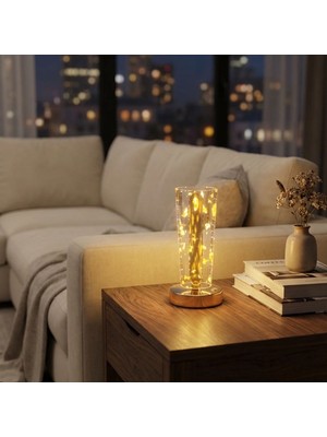 Hobilinka  Silindirik Kristal Altın Toz model LED Masa Lambası – Gold Tabanlı, Dokunmatik, 3 Renk Işık