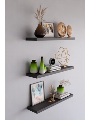 Alpa Ev Mobilya 3'lü Duvar Rafı 50 CM Kitaplık Salon Duvar Rafı Kitaplık Düzenleyici Raf