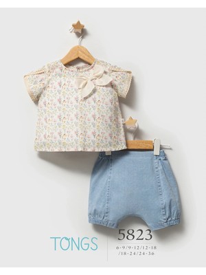 Tongs Baby Kız Bebek Universe Jeans Çiçekli 2'li Takım Mavi 5823