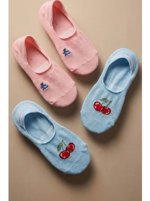 Katia & Bony 2'li Paket Kiraz Desenli Çocuk Görünmez Çorap Çok Renkli