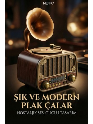 Neffo Nostaljik Gramofon Tasarımlı Bluetooth Hoparlör & Plak Çalar Görünümlü Radyo
