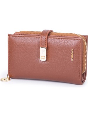 Nas Bag Kadın Orta Boy Kartlık Kağıt Para ve Bozuk Para Tasarımına Sahip Taba Victoria [16X9 Cm]