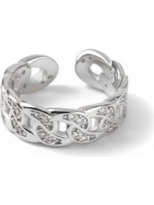 Tesbihane Beyaz Zirkon Taşlı Gurmet Tasarım Silver Renk Free Size 925 Ayar Gümüş Kadın Yüzük