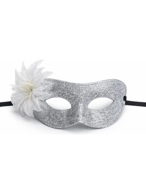 TE Dükkan Buğz Gümüş Simli Tüylü Balo Maskesi