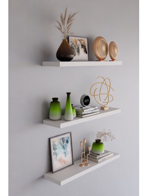 Alpa Ev Mobilya 3'lü Duvar Rafı 50 CM Kitaplık Salon Duvar Rafı Kitaplık Düzenleyici Raf