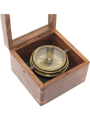 Hobilinka Ahşap Kutulu Pirinç Pusula Model 14