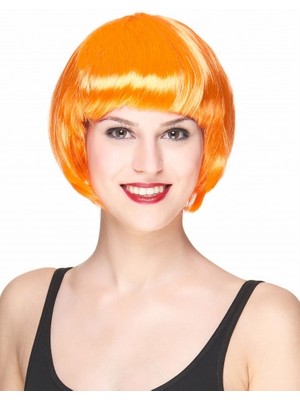 Hobilinka Neon Turuncu Renk Açık Turuncu Küt Parti Peruğu