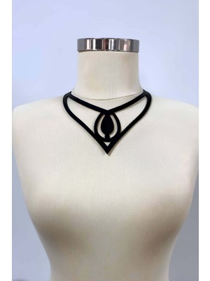 Hobilinka Damla Detaylı Şık Deri Choker, Deri Choker Kolye - 1410
