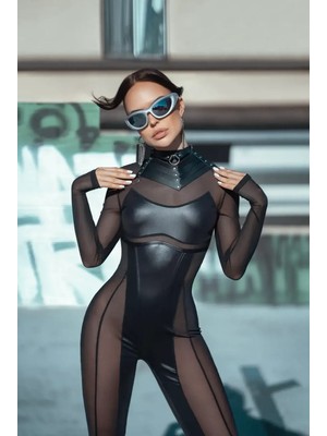 Hobilinka Piramit Desen Lazer Kesim Deri Choker, Şık Deri Kolye - 1422