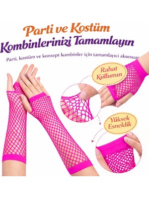 Hobilinka Retro Neon Fuşya File Parmaksız Eldiven 26 cm