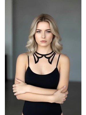 Hobilinka Lazer Kesim Deri Choker, Deri Kolye - 1415