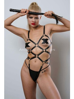 Hobilinka Kırbaçlı Deri Full Body Harness Fantezi Giyim, Vücudu Saran Full Body Harness - 1356