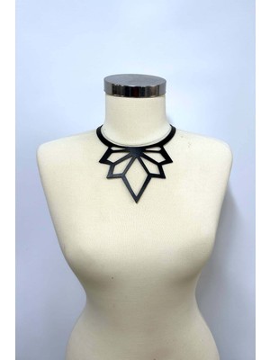 Hobilinka Lazer Kesim Şık Deri Choker, Deri Kolye - 1416