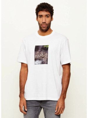 Hugo Beyaz Erkek Relaxed Logo Baskılı T-Shirt 50554319_DORESTON
