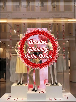 Mıgnatıs Anneler Gününüz Kutlu Olsun Yuvarlak Içinde Kalpli Cam Vitrin Stickerı 50CM