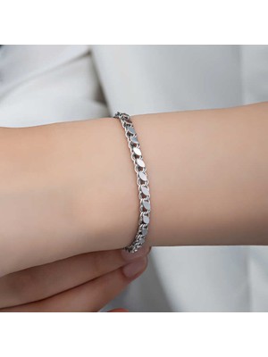 Hobilinka 925 Ayar Gümüş Pullu Zincir Kadın Bileklik T8276 (72)