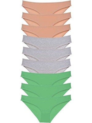 Hobilinka 9 Adet Süper Eko Set Likralı Kadın Slip Külot Ten Gri Yeşil