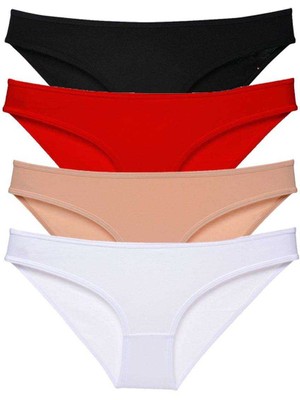 Hobilinka 4 Adet Süper Eko Set Likralı Kadın Slip Külot Siyah Kırmızı Ten Beyaz