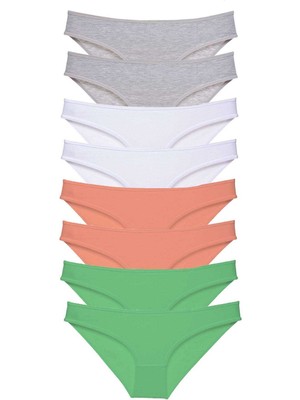 Hobilinka 8 Adet Süper Eko Set Likralı Kadın Slip Külot Gri Beyaz Pudra Yeşil