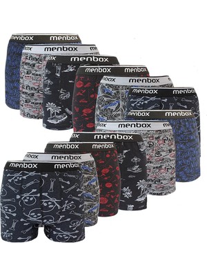 Hobilinka 12 Adet Likralı Erkek Boxer Karışık Desenli Pamuklu
