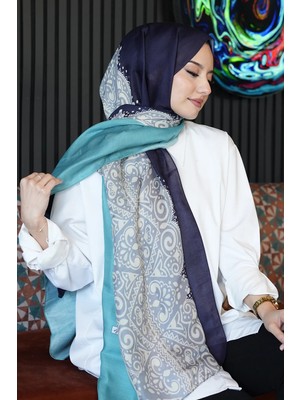 Afvente Çiçek Desen Açık Mavi Soft Pamuk Şal