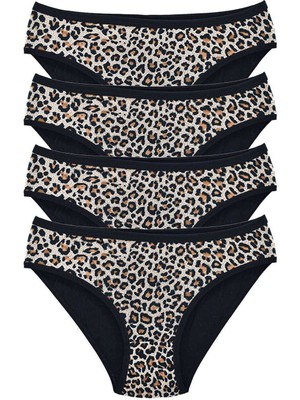 Hobilinka 4 Adet Leopar Desenli Likralı Yumuşak Dokulu Kadın Slip Külot