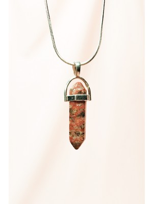 Hobilinka Kantaşı Doğal Taşı Zincirli El Yapımı Tasarımlı Kolye Uç: 3,5 cm Zincir: 20 cm Kutulu