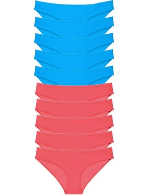 Hobilinka 10 Adet Süper Eko Set Likralı Kadın Slip Fuşya Mavi