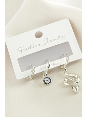 Hobilinka 3 Adet Yılan Zirkon Taşlı Küpe