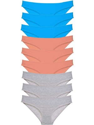 Hobilinka 9 Adet Süper Eko Set Likralı Kadın Slip Külot Pudra Gri Mavi