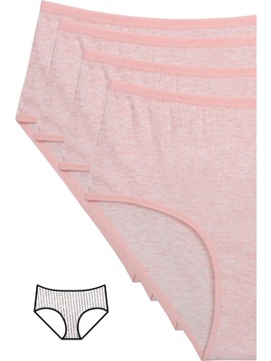 Hobilinka 4'lü Yeni Seri Renkli Yüksek Bel Fitilli Ribana Bato Külot Pembe